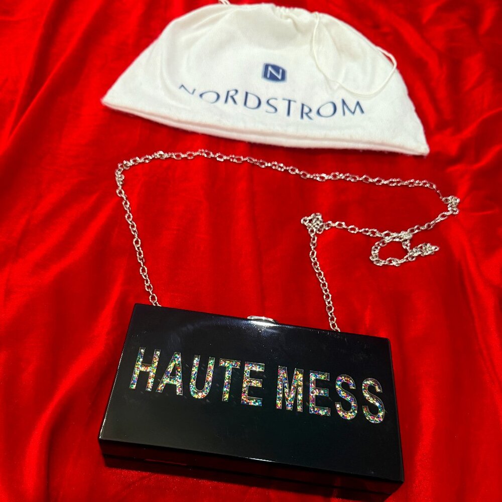 NORDSTROM HAUTE MESS HARD BOX BLACK BAG WITH RAINBOW SPARKLES NEW WITHOUT TAGS